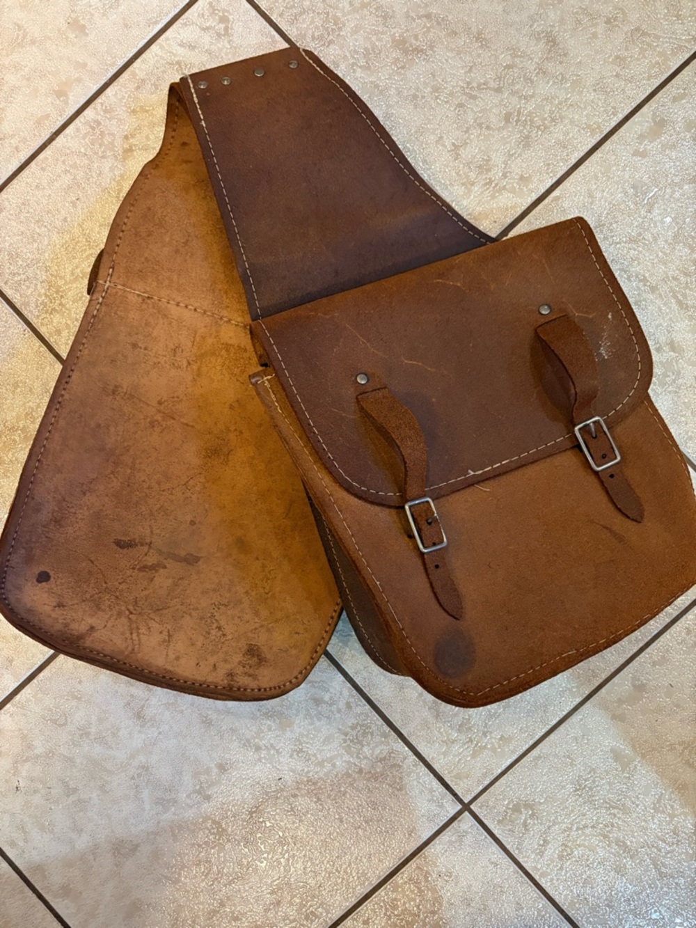 Brown Western/Moto Rough Out Leather Saddle Bags